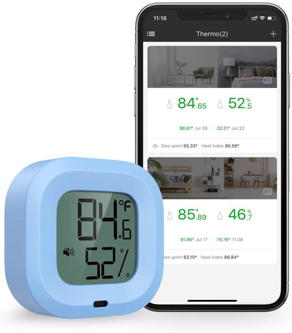 Kabelloses Thermometer Hygrometer, Bluetooth Thermometer Hygrometer für IOS/Andiord, Thermometer Innen mit Datenlogger und Daten Export, Alarm-funktion, für Wein, Terrarien, Babyzimmer(Blau) – Bild 3