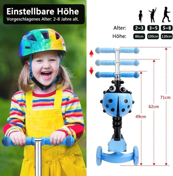 YOLEO 5-in-1 Kinder Roller Scooter mit Abnehmbarer Karikaturkorb Sitz Schubstange LED große Räder Bequeme Rückenlehne Höheverstellbare Lenker für Kleinkinder Jungen Mädchen ab 2 Jahre