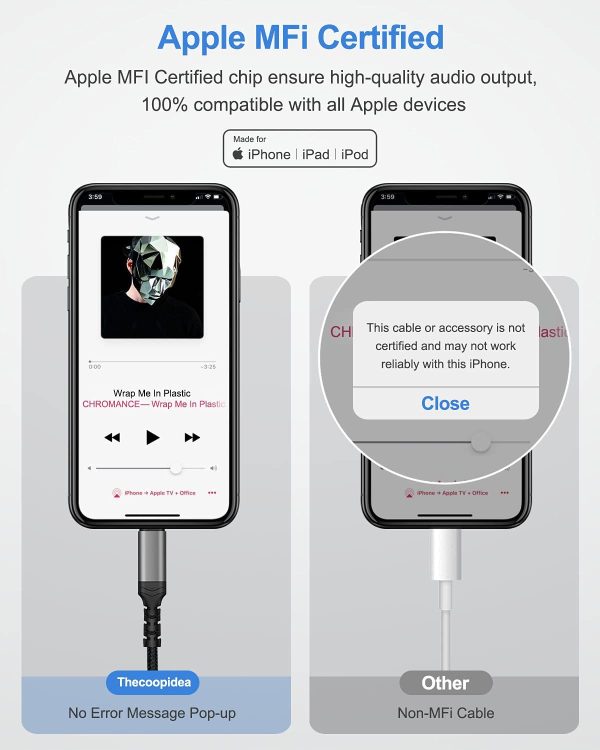 [Apple MFi Certified] Auto AUX Kabel für iPhone, Audiokabel Aux-Kabel Lightning auf 3,5 mm Premium Audio für iPhone 12/11/7/7 P/8/8 P/X/XS/XR, Autoradios, Lautsprecher, Kopfhörer Grau Schwarz-1M