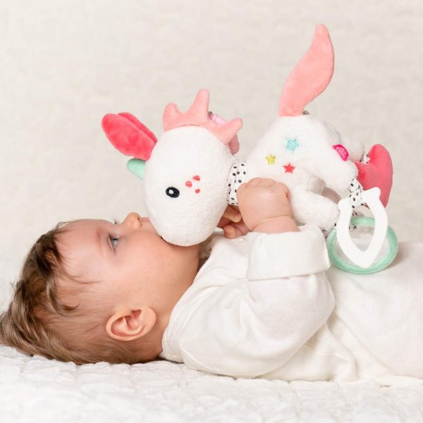 Fehn  Activity-Einhorn mit Ring - Motorikspielzeug zum Aufhängen mit Anhängern zum Greifen und Geräusche erzeugen - für zuhause & unterwegs, für Babys und Kleinkinder ab 0+ Monaten – Bild 7