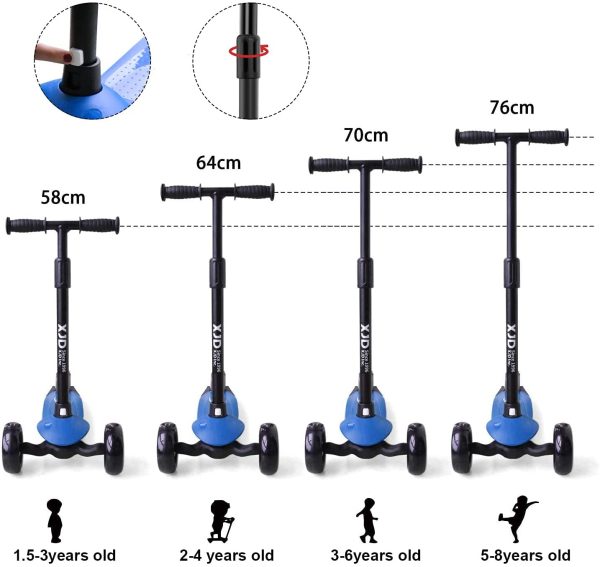 XJD Kinderroller Kinderscooter für 2-8 Jahre Kinder Scooter 3 LED Rädern Kickboard Sperrbare Richtung Kinder Roller Verstellbare Lenkerhöhe Leicht Belastbarkeit bis 50 kg