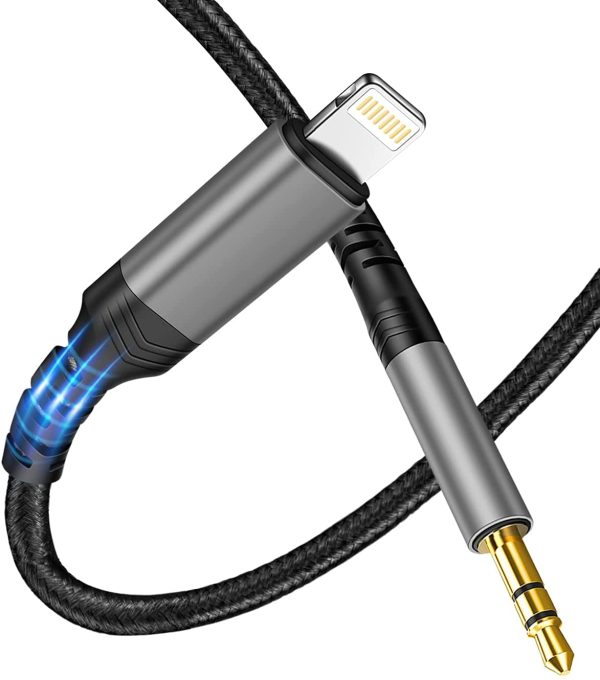 [Apple MFi Certified] Auto AUX Kabel für iPhone, Audiokabel Aux-Kabel Lightning auf 3,5 mm Premium Audio für iPhone 12/11/7/7 P/8/8 P/X/XS/XR, Autoradios, Lautsprecher, Kopfhörer Grau Schwarz-1M – Bild 2