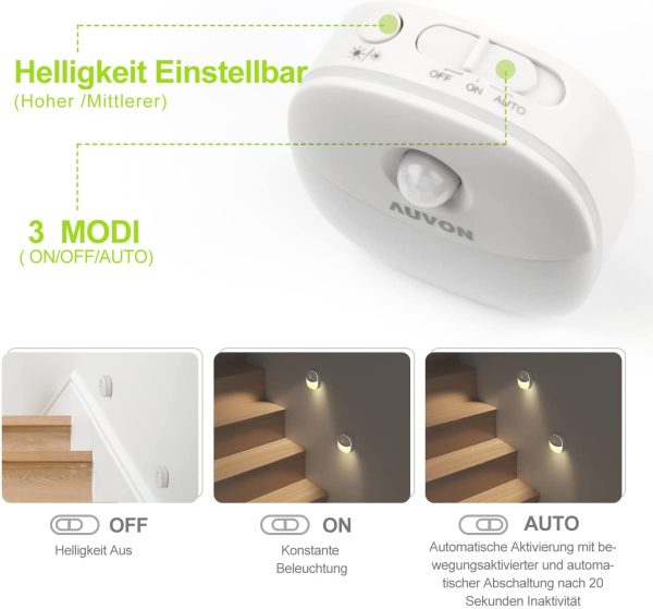 LED Nachtlicht mit Bewegungsmelder, Aufladbar USB Nachtlicht Kinder mit 3 Modi (Auto/ON/OFF), Warmes weißes Nachtlampe für Kinderzimmer, Schlafzimme, Badezimmer, Gang [2 Stück] – Bild 6