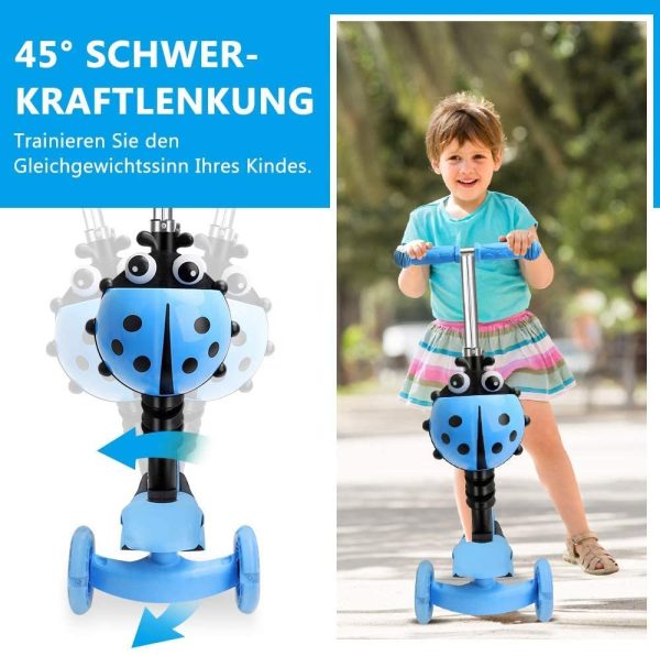 YOLEO 5-in-1 Kinder Roller Scooter mit Abnehmbarer Karikaturkorb Sitz Schubstange LED große Räder Bequeme Rückenlehne Höheverstellbare Lenker für Kleinkinder Jungen Mädchen ab 2 Jahre – Bild 2