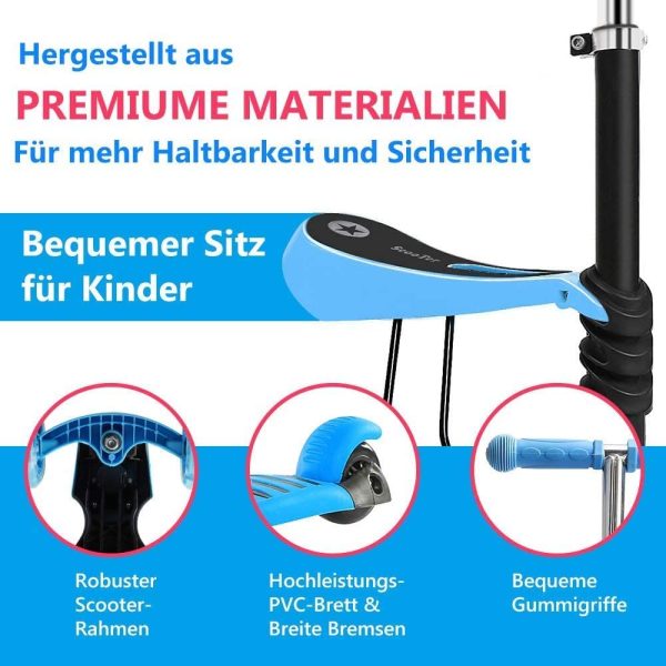 YOLEO 5-in-1 Kinder Roller Scooter mit Abnehmbarer Karikaturkorb Sitz Schubstange LED große Räder Bequeme Rückenlehne Höheverstellbare Lenker für Kleinkinder Jungen Mädchen ab 2 Jahre – Bild 5