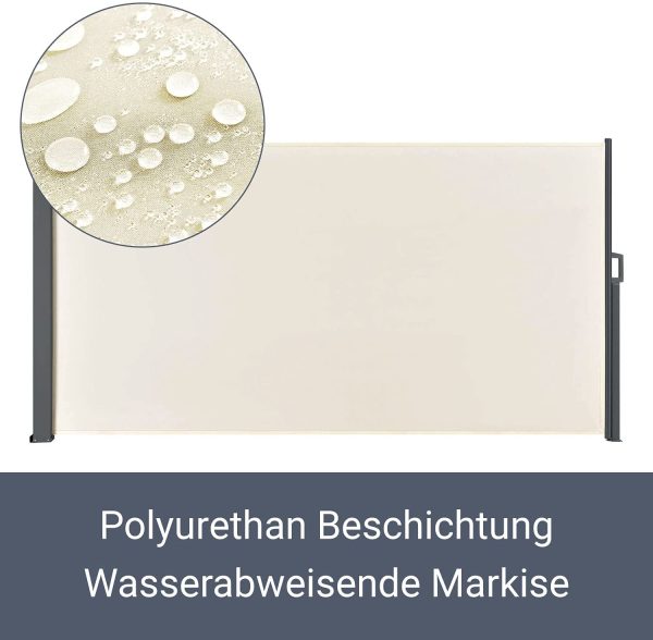 Juskys Seitenmarkise Dubai 160 x 300 cm ausziehbar Blickdicht, Sichtschutz & Windschutz für Balkon & Terrasse, Seitenrollo mit Wandhalterung - beige – Bild 3