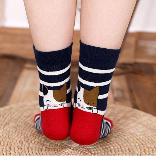 ZFSOCK Damen Bunte Socken Lustige Socken mit Motiv Karikatur Tier Witzige Niedlich Katze Hund Coole Socken Baumwolle Weihnachten Geschenkideen für Frauen Mädchen 5 Paare