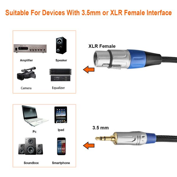 TISINO XLR auf 3,5 mm Mikrofonkabel, unsymmetrische XLR Buchse auf 3,5-mm aux Klinken stecker Adapter für Camcorder, DSLR-Kameras, Computeraufzeichnungsgerät und mehr, 0,3m – Bild 4