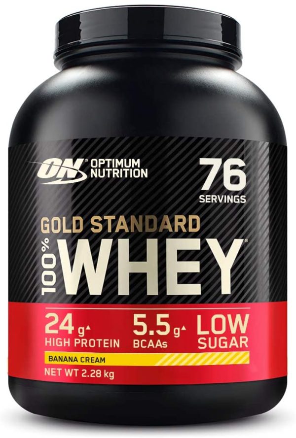 Optimum Nutrition ON Gold Standard Whey Protein Pulver, Eiweißpulver Muskelaufbau mit Glutamin und Aminosäuren, natürlich enthaltene BCAA, Banana Cream, 76 Portionen, 2,28kg – Bild 8