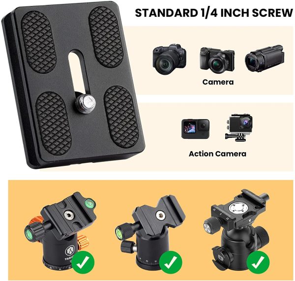 TARION Kamera Schnellwechselplatte PU50 mit 1/4'' Gewinde 2 Stück Quick Release Plate Kompatibel mit Standard Arca Swiss DSLR Kamera Stativ Kugelkopf – Bild 2