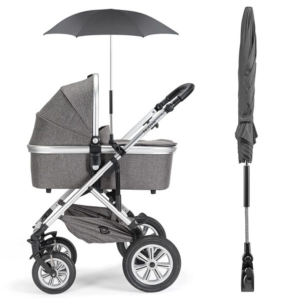 Zamboo Universal Sonnenschirm Sonnenschutz f??r Kinderwagen & Buggy - UV Schutz 50 / 73 cm Durchmesser - Biegsamer Schirm mit Universalhalterung f??r Rund- und Ovalrohre - Schwarz