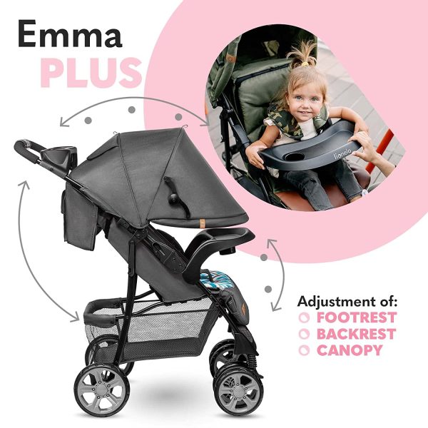 LIONELO Emma Plus Kinderwagen bis zu 15 kg, Kindersportwagen, leicht modern klein Buggy mit Liegeposition, zusammenklappbar, große Räder, großer Korb, Tasche – Bild 4