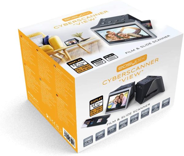 'Cyberscanner View' 3 in 1 Dia- & Film-Scanner mit 14 MP Sensor, einfache Handhabung, 12,7 cm (5 Zoll) Display, bis 22 MP Auflösung, Schwarz/Silber