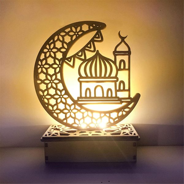 Ykop Ramadan Eid Dekorationen Mubarak Ramadan LED Muslim Nachtlicht Eid Mubarak Ornamente DIY Holz Eid Dekoration Holz Eid Festival Licht Mond Sterne Vorhang Lichter Mubarak Mond Nachtlicht – Bild 6