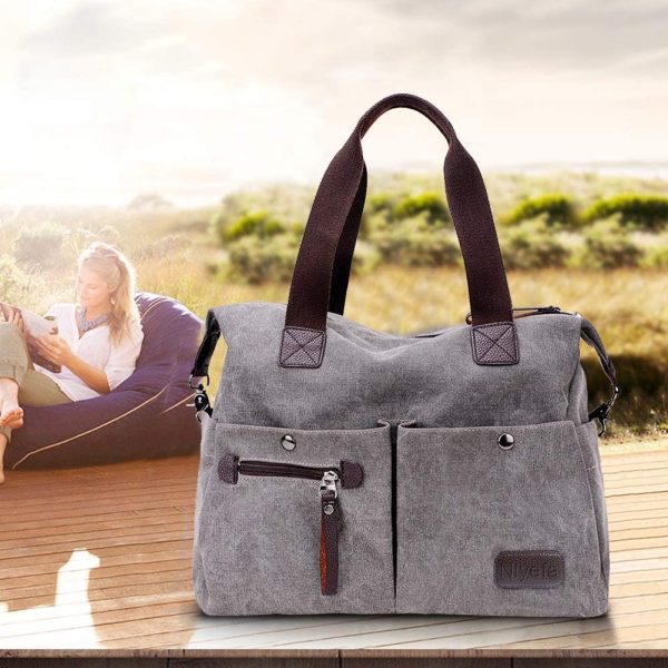 Nlyefa Damen Canvas Handtasche Umhängetasche große Damentasche Henkeltasche Canvas Tasche, EINWEG – Bild 2