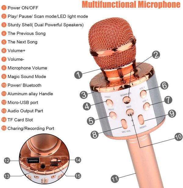 Karaoke Mikrofon,4-in-1Tragbarer Bluetooth Karaoke Mikrofon mit KTV Lautsprecher Drahtloses Bluetooth Mikrofon für Kinder Karaoke Mikrofon mit Aufnahmefunktion für Smartphone/PC/Android – Bild 6