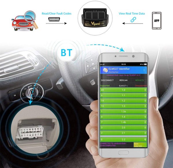 vgate iCar Pro OBD2 Bluetooth 4.0(BLE) Diagnosegerät Auto Automotive Motor Fehlercode-Lesegerät ELM 327 V 2.3 Für Android/IOS-System, kompatibel mit App Torque,OBD Car Doctor – Bild 5