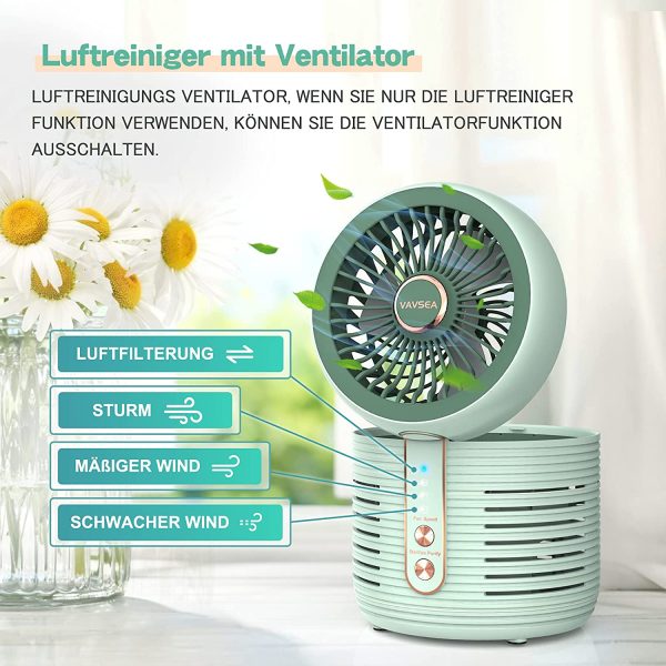 Luftreiniger, Luftreiniger mit HEPA Filter Klein Air Purifier Entfernt 99,7% Staub Pollen Rauch Partikel Viren Tierhaare für Allergiker Tragbarer Desktop-Luftfilter für Allergie Wohnung Raucher, Grün – Bild 2