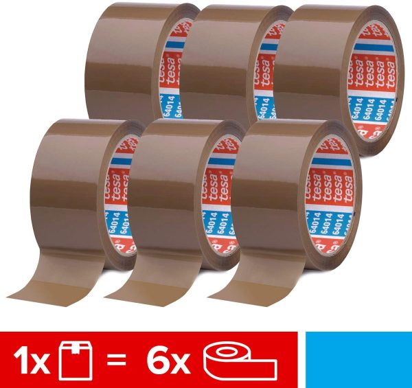 tesapack 64014 im 6er Pack - Geräuscharmes Paketklebeband zum Verpacken von Paketen und Versandschachteln - braun - 6 Rollen je 66 m – Bild 3