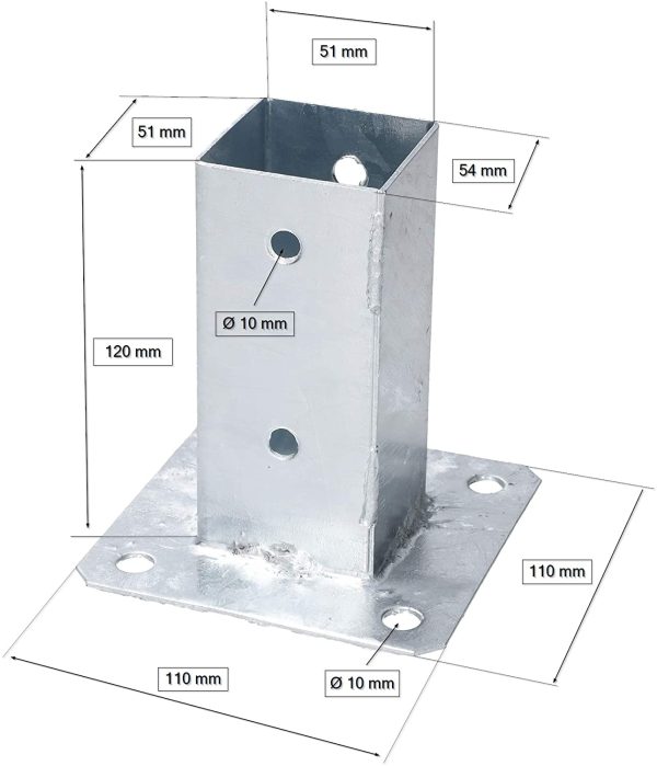 ® Aufschraubhülse 50 x 50 mm Vierkantholzpfosten Pfosten Bodenhülse Zaunträger Hülse Feuerverzinkt Bodenplatte Pfostenträger Anker