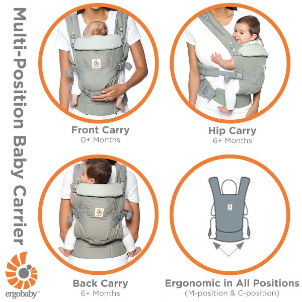 Ergobaby Babytrage für Neugeborene ab Geburt, 3in1 Adapt Cool Air Mesh Baby-Bauchtrage Rückentrage, Babytragetasche Plum