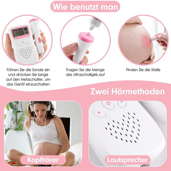 Kopfhörer Schwangerschaft Baby-Herzmonitor für die Schwangerschaft, Herzschlagmonitor für Babys, Geschenk für werdende Mutter, Monitor für den Heimgebrauch, mit 1 Kontakt Gel