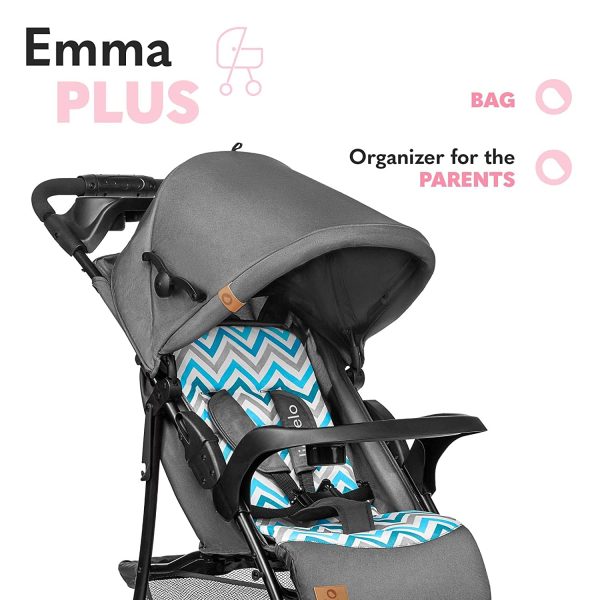 LIONELO Emma Plus Kinderwagen bis zu 15 kg, Kindersportwagen, leicht modern klein Buggy mit Liegeposition, zusammenklappbar, große Räder, großer Korb, Tasche – Bild 7