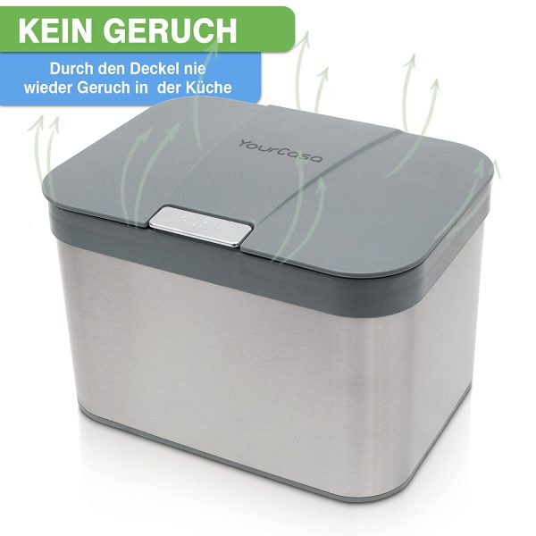 YourCasa® Edelstahl Komposteimer - 4,3L - für alltäglichen Biomüll in der Küche - Spülmschinenfester Inneneinsatz - geruchsdicht & abwaschbar - Bio Mülleimer mit Deckel Tischmülleimer (Grau) – Bild 2