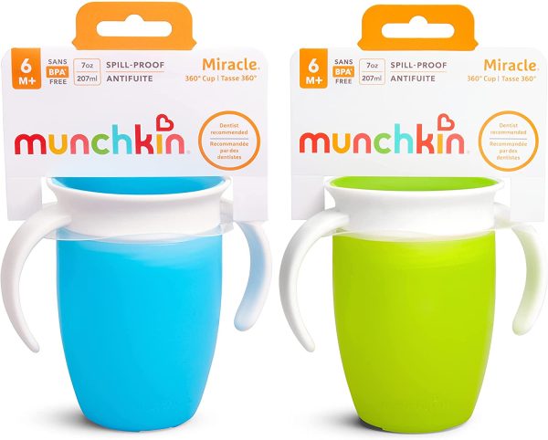 Munchkin Miracle 360??Trinklernbecher mit Griffen, auslaufsicher, ab 6 Monaten, blau/grün, 207 ml (2er Pack) – Bild 7