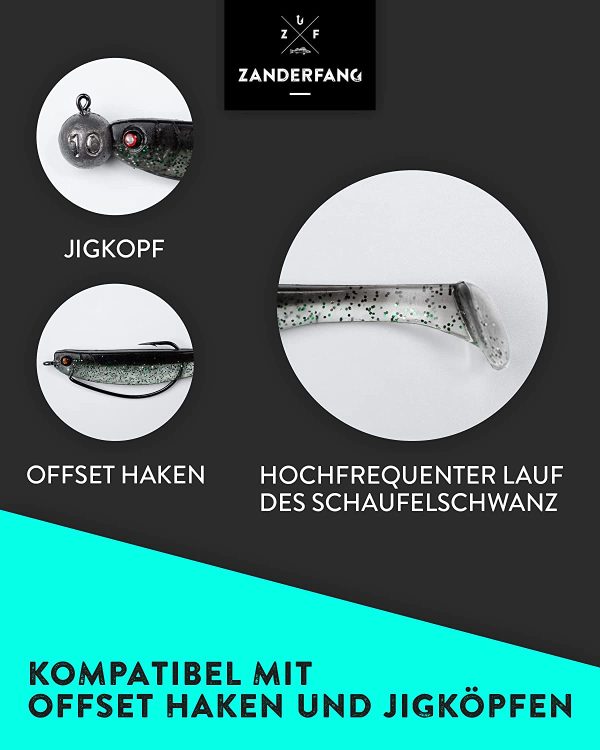 Zanderfang - Glasaugen Gummifische - Effektiver Köder für Zander und Barsch - mit Fischaroma aromatisiert - UV-Aktivität - 5er-Set