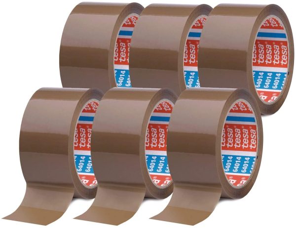 tesapack 64014 im 6er Pack - Geräuscharmes Paketklebeband zum Verpacken von Paketen und Versandschachteln - braun - 6 Rollen je 66 m – Bild 2