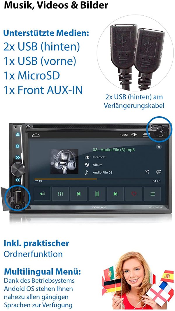 XOMAX XM-2DA6915 Autoradio mit Android 10 I 2GB RAM, 32GB ROM I GPS Navigation, DVD, CD, USB, SD I Bluetooth I 6,9 Zoll / 17,5 cm Touchscreen – Bild 9