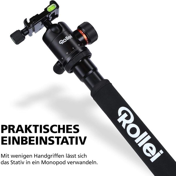 Rollei C5i - kompaktes, leichtes, allround Fotostativ aus Aluminium mit Kugelkopf und Stativtasche, Verwendbar als Dreibeinstativ, Ministativ, Makrostativ und Monopod, Arca Swiss kompatibel -Schwarz – Bild 6