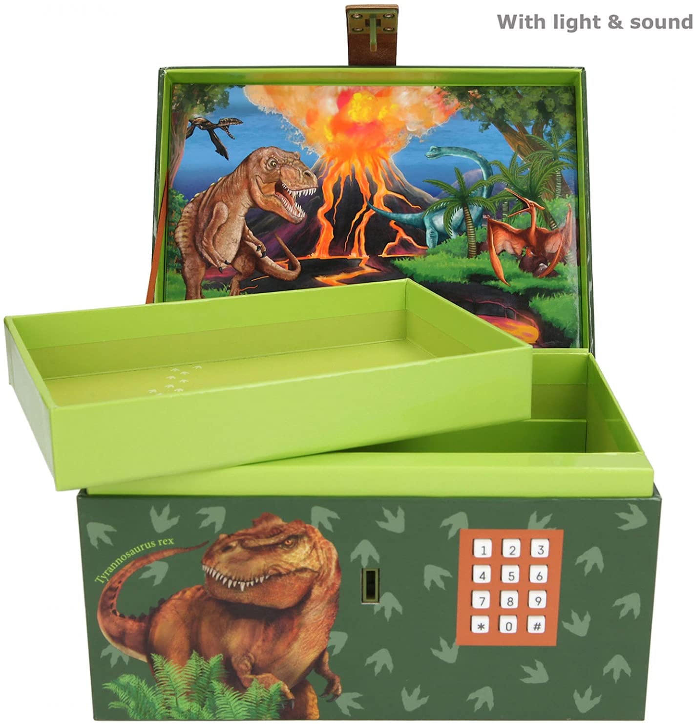 Depesche 11461 Dino World – Schatztruhe mit Code, Sound und Licht, ca