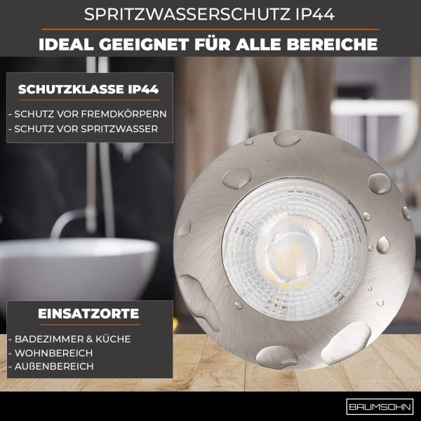 ® LED Einbaustrahler flach 230v 5 Watt Bad | 6er Set LED Spots 230v flach weiß | Feuchtraum Einbaustrahler LED flach 230v 5w IP44 | Einbauleuchten LED flach | Deckenspots LED (neutralweiß) – Bild 8