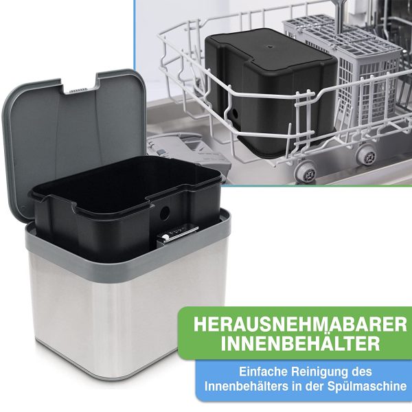 YourCasa® Edelstahl Komposteimer - 4,3L - für alltäglichen Biomüll in der Küche - Spülmschinenfester Inneneinsatz - geruchsdicht & abwaschbar - Bio Mülleimer mit Deckel Tischmülleimer (Grau) – Bild 4