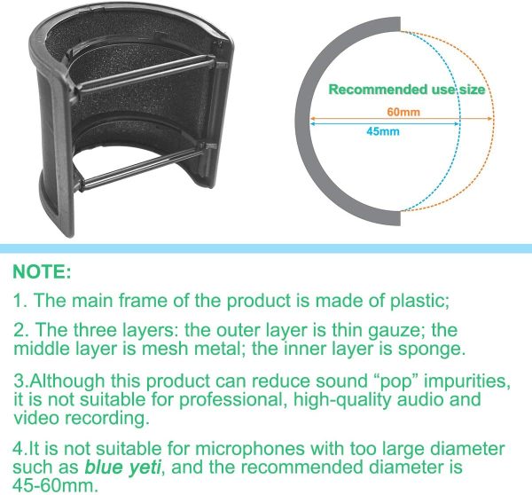 Mikrofon Mic Pop Filter mit Schaumschicht Windschutzscheibe Windschild Windschutz für Studio – Bild 4