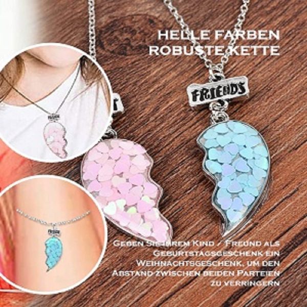 MJARTORIA Damen Mädchen Jungen Halskette Silber Farbe Essen Regenbogen Schmetterling Eule Schmuck Anhänger mit Gravur Freundschaftsketten 2 Stück