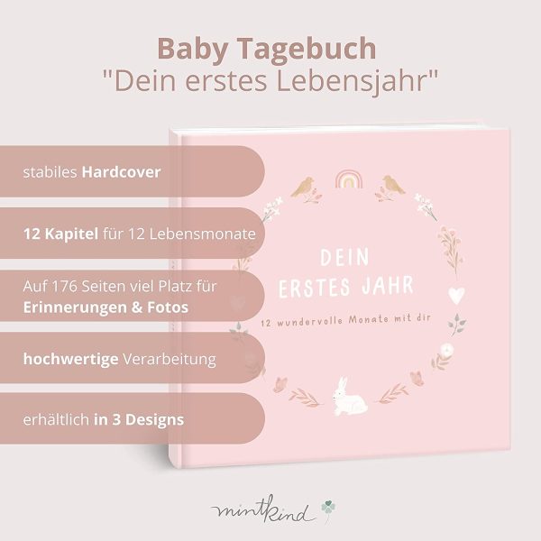 ® Babyalbum "Mein erstes Lebensjahr" Blumen | Baby Fotoalbum zum Selbstgestalten | Baby Geschenk für Mädchen und Junge | Babybuch zum Eintragen | Babytagebuch – Bild 6