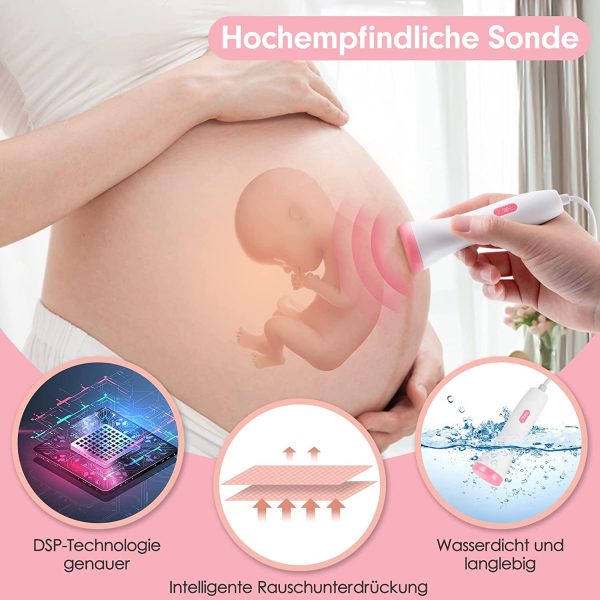 Kopfhörer Schwangerschaft Baby-Herzmonitor für die Schwangerschaft, Herzschlagmonitor für Babys, Geschenk für werdende Mutter, Monitor für den Heimgebrauch, mit 1 Kontakt Gel – Bild 6