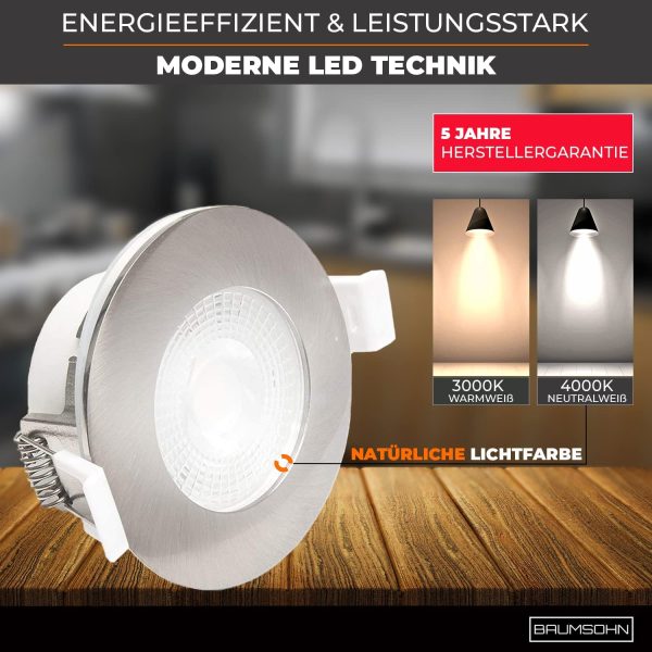 ® LED Einbaustrahler flach 230v 5 Watt Bad | 6er Set LED Spots 230v flach weiß | Feuchtraum Einbaustrahler LED flach 230v 5w IP44 | Einbauleuchten LED flach | Deckenspots LED (neutralweiß) – Bild 3