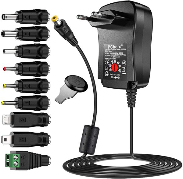 [Verbesserte Version] PChero 30W Universal AC/DC Adapter Schaltnetzteil mit 9pcs Adapter Tipps, enthält Mini & Micro USB Stecker, für 3V bis 12V Haushaltselektronik und LED-Streifen - 2000mA max – Bild 4