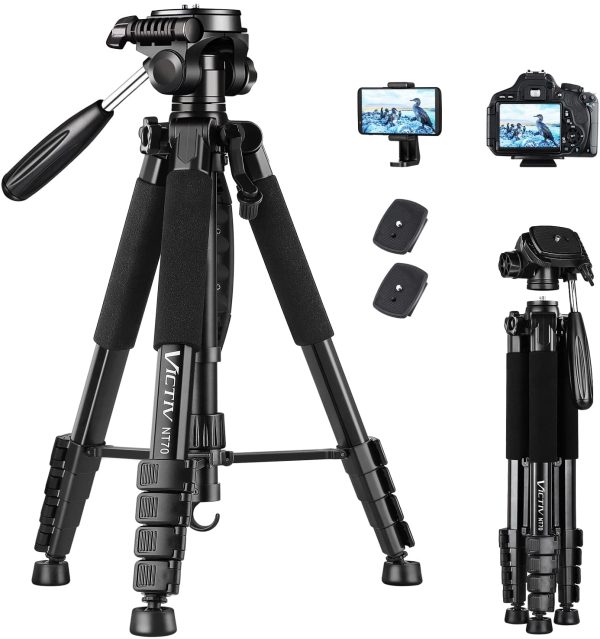 Victiv Kamera Stativ mit 52??60-185cm Höhe, leichtes Camera Tripod mit Abnehmbar 3-Wege-Kopf, Aluminium fotostativ für DSLR Canon Nikon Sony, Dreibeinstativ for Smartphone mit Handy Halterung – Bild 4