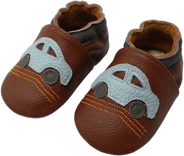 YALION Krabbelschuh Babyschuh Lauflernschuh Jungen Mädchen Baby Weicher Flexibles Leder mit Mokassins Wildledersohlen Elastische Knöchel Lederpuschen – Bild 6