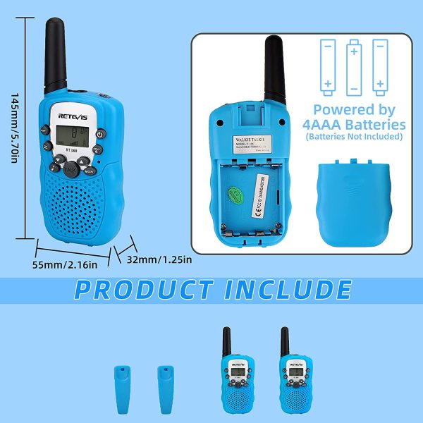 Retevis RT388 Walkie Talkies Kinder, Funkgerät Große Reichweite Spielzeug ab 3-12 Jahre, 8 Kanäle LCD Taschenlampe,Geschenke für Camping,Abenteuer,Wandern(1 Paar, Blau) – Bild 5