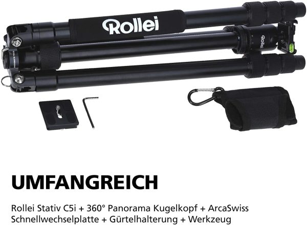 Rollei C5i - kompaktes, leichtes, allround Fotostativ aus Aluminium mit Kugelkopf und Stativtasche, Verwendbar als Dreibeinstativ, Ministativ, Makrostativ und Monopod, Arca Swiss kompatibel -Schwarz – Bild 4