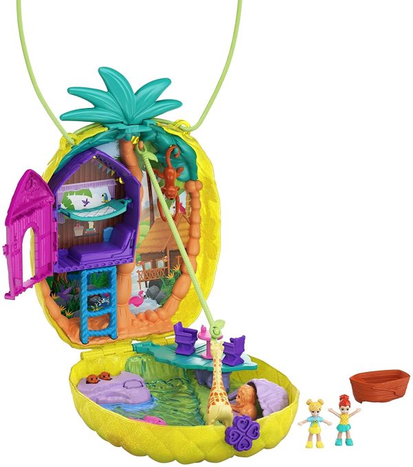 Polly Pocket GYK91 - KLEIN ??GANZ Gross Freizeitpark Rucksack & GKJ64 - Ananas Tasche, tragbare Schatulle mit Zubehörteilen, Spielzeug ab 4 Jahren – Bild 5