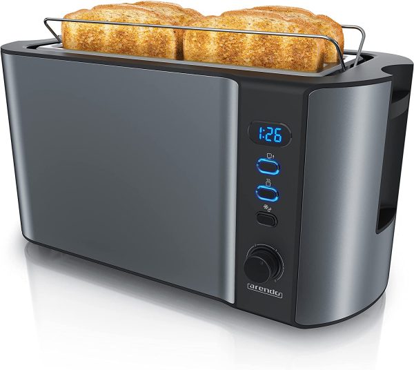 '- Edelstahl Toaster Langschlitz 4 Scheiben - Defrost Funktion - w??Nrmeisolierendes Geh??Nuse - mit integrierten Br??tchenaufsatz - 1500W - Kr??melschublade - Display mit Restzeitanzeige - Cool Grey – Bild 5