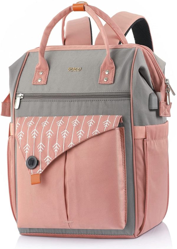 RJEU Rucksack Damen Arbeit Rucksack Schulrucksack mit USB-Ladeanschluss, Anti Diebstahl Rucksack für Uni Freizeit Job, Wasserdichter Rucksack Geschenke für Frauen, Mädchen – Bild 5