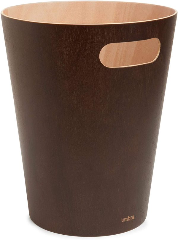 Umbra Woodrow Abfalleimer ??Zweifarbiger Holz Papierkorb für Büro, Badezimmer, Wohnzimmer und Mehr, 7,5l Fassungsvermögen, Natur / Espresso